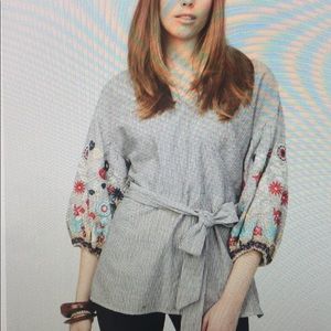 Embroidered Wrap Top